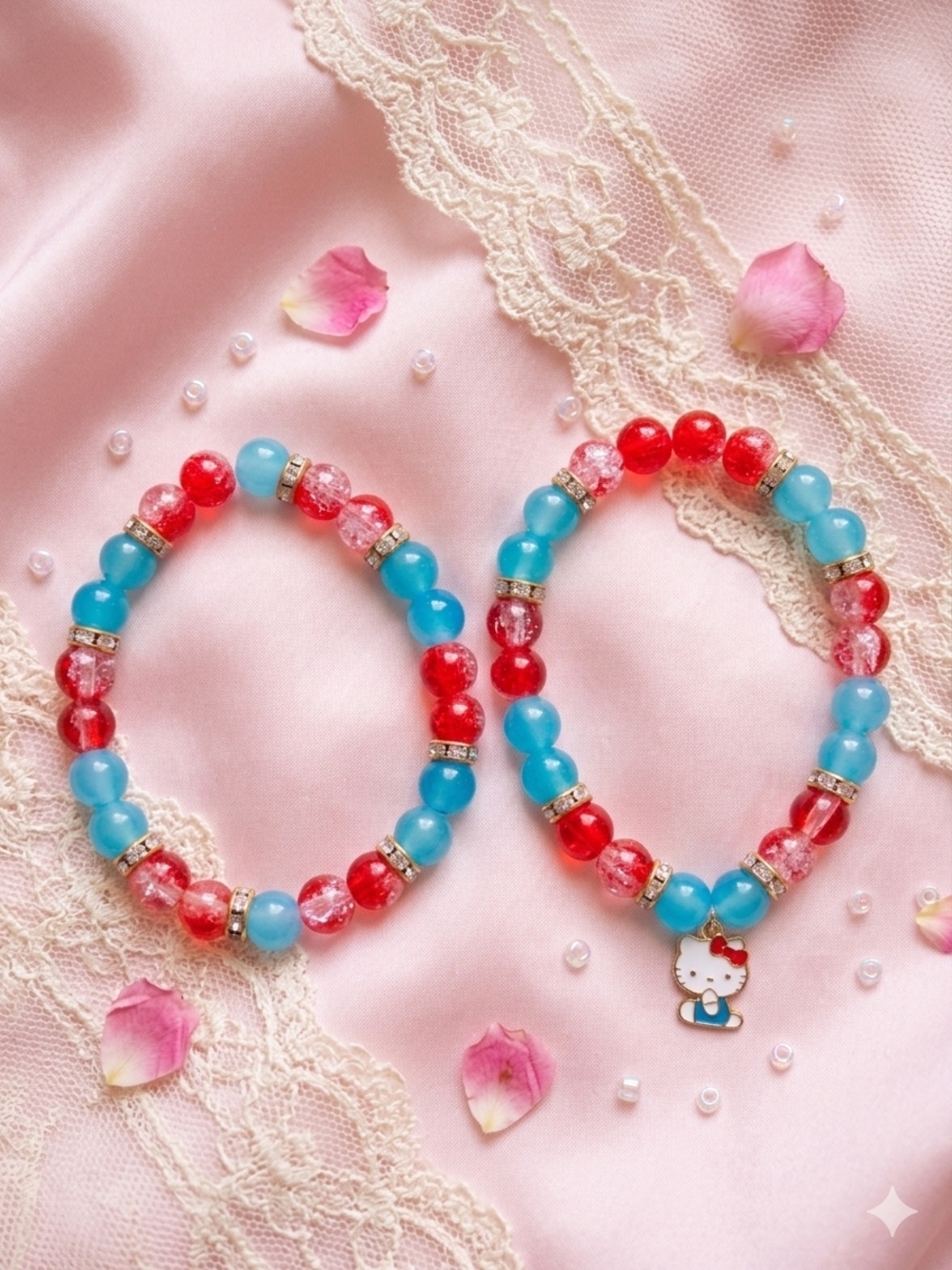 Hello Kitty Blue & Red Beaded Bracelet Set